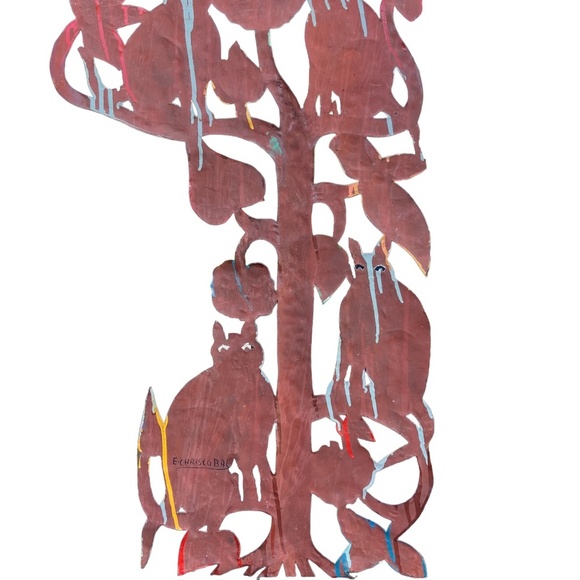 Handmade/ Hand Painted from Recycled Steel Drum Cats in Tree - Picture 5 of 10